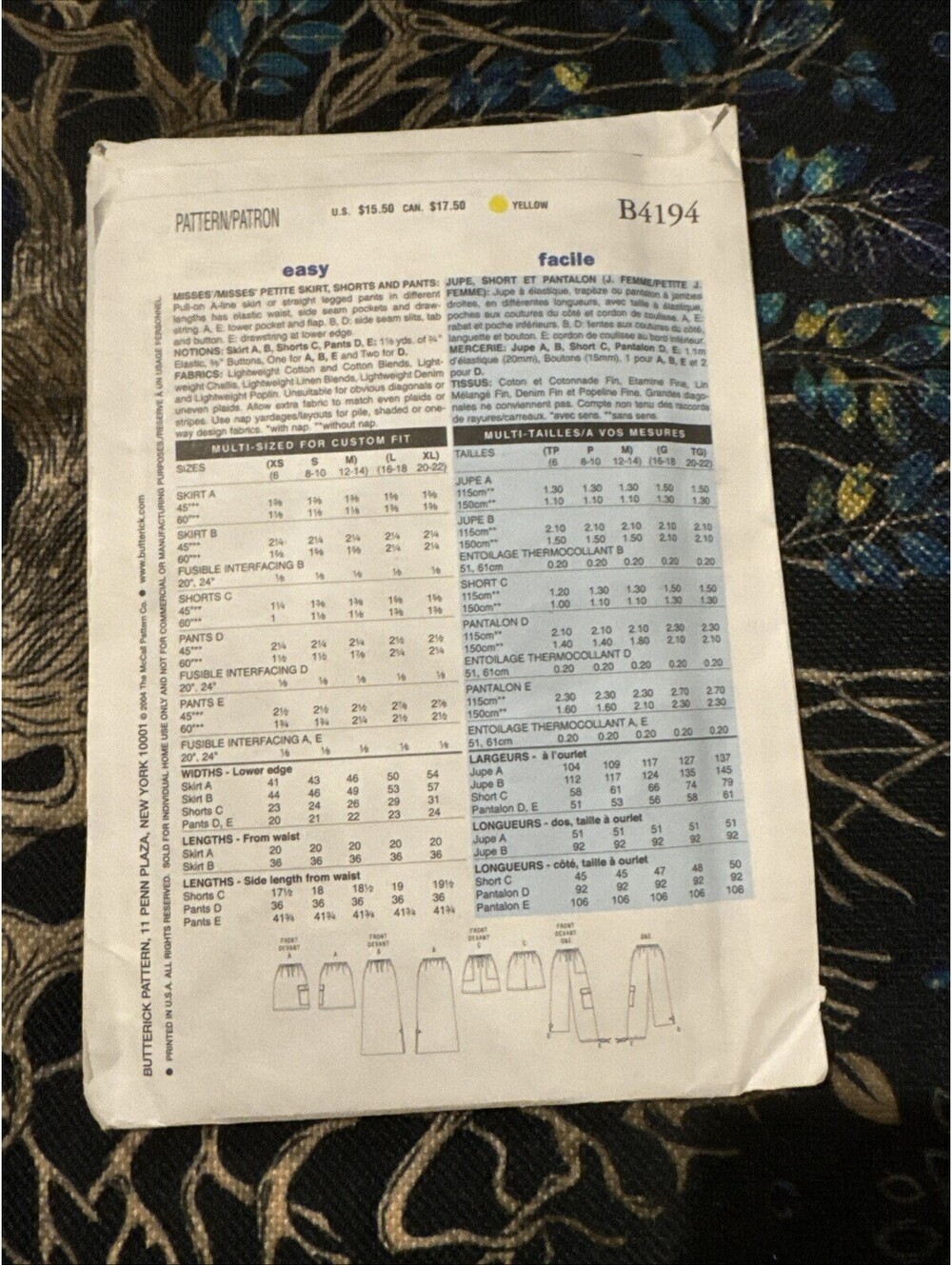 Butterick Sewing Pattern B4194 Uncut Misses Skirt Shorts & Pants Sizes L Xl - Picture 2 of 4